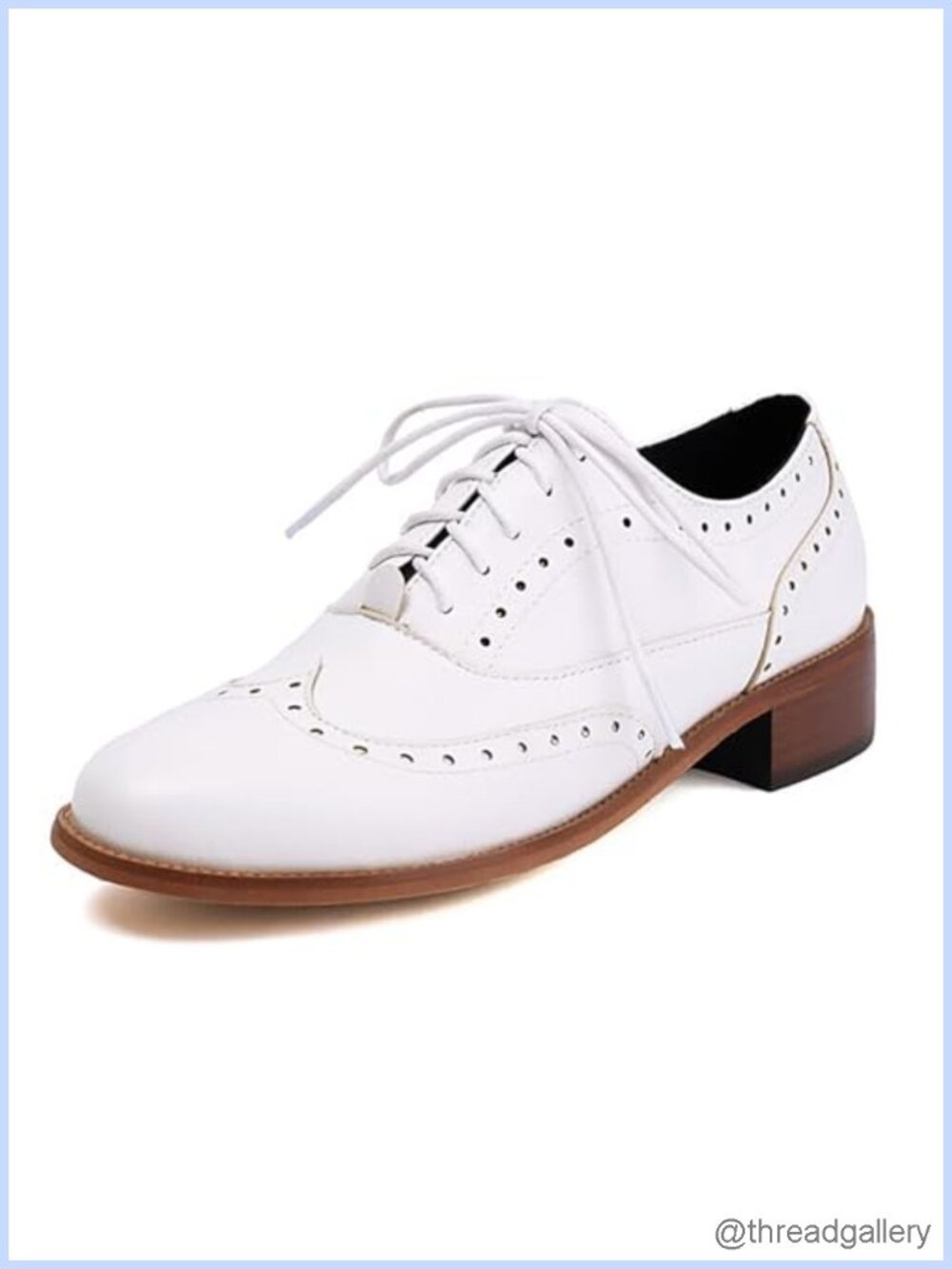 Women's Leather Wingtip Oxfords Low Chunky Heel Lace-Up Brogue Dress Shoes